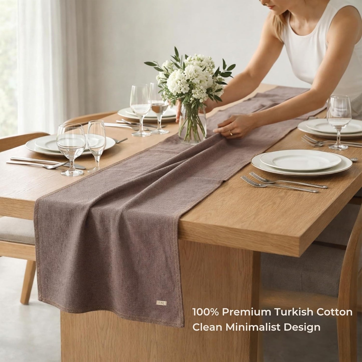 Camino Mesa Algodón Turco 27x70pulg Costuras Decorativas