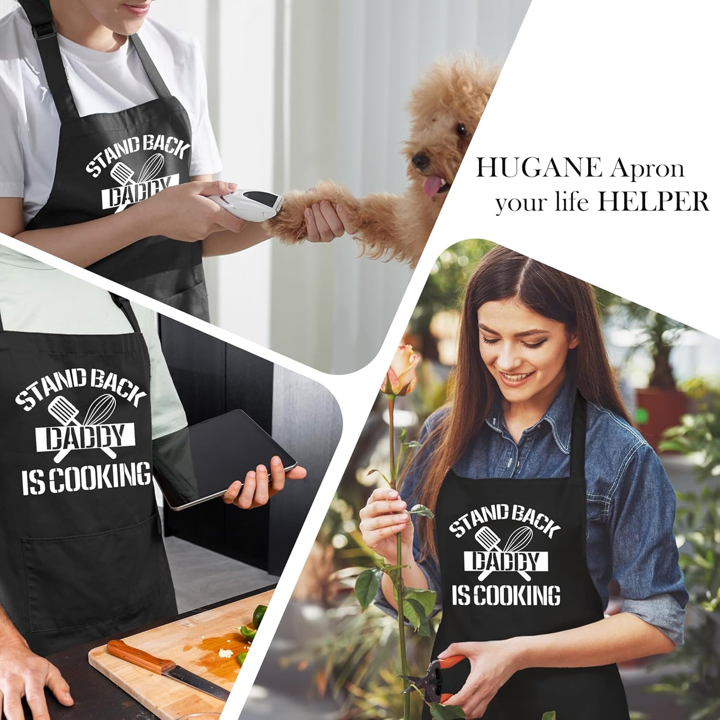 Delantal de cocina para papá con bolsillos ajustable impermeable