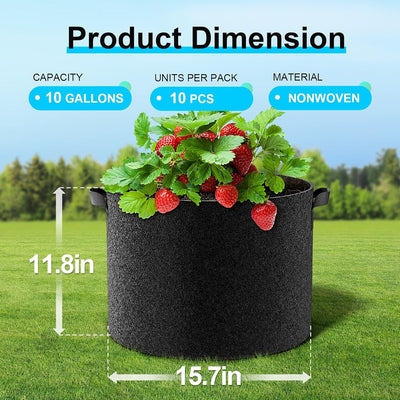 10 Pzas Bolsas Cultivo Tela 10gal No Tejidas Negro