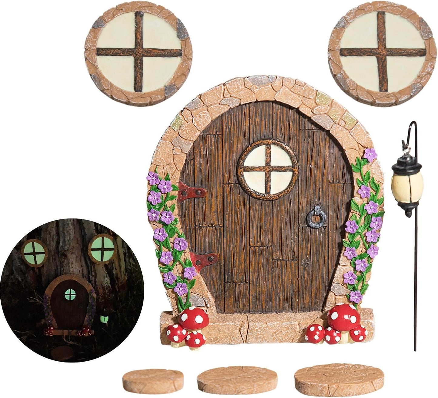 Puerta hadas con luz brilla oscuridad decoración