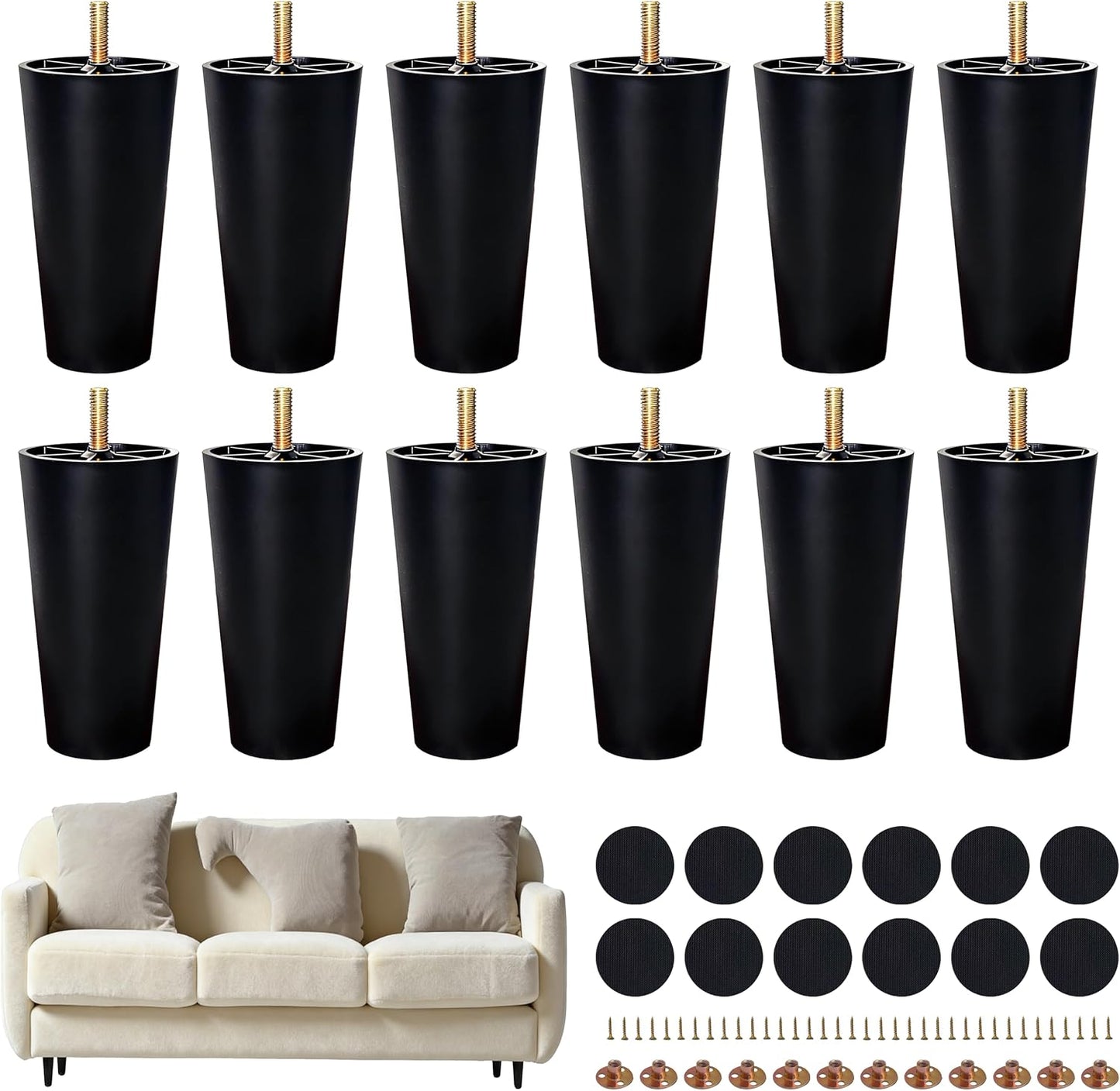 12 Pzas Patas Plástico 6pulg Repuesto Muebles