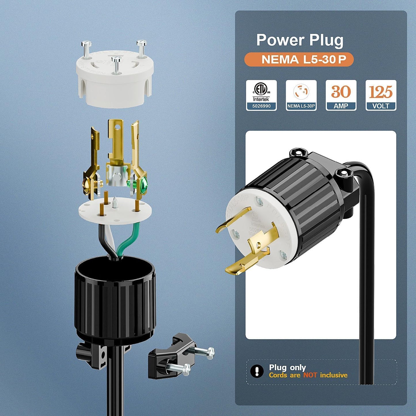 Enchufe NEMA L5-30P macho Twist Lock 30A 125V certificado ETL