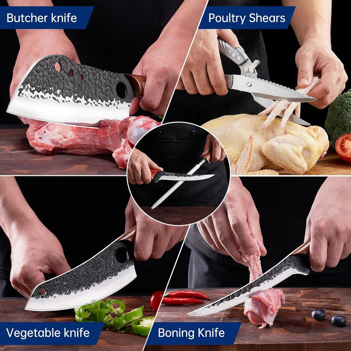 Set 9 Cuchillos Chef Forjados a Mano con Bolsa