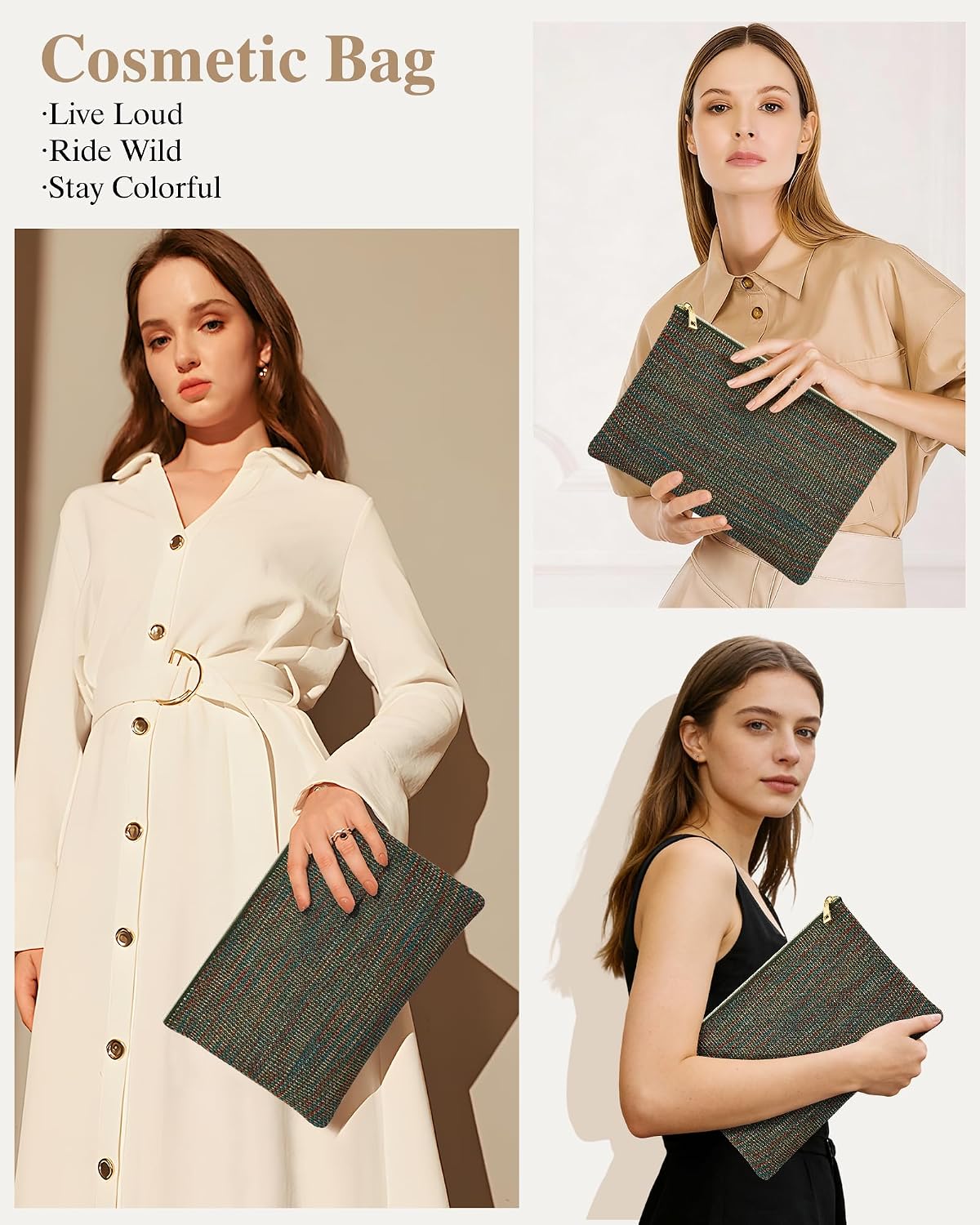 Bolsa maquillaje mujer con cremallera viaje compacta