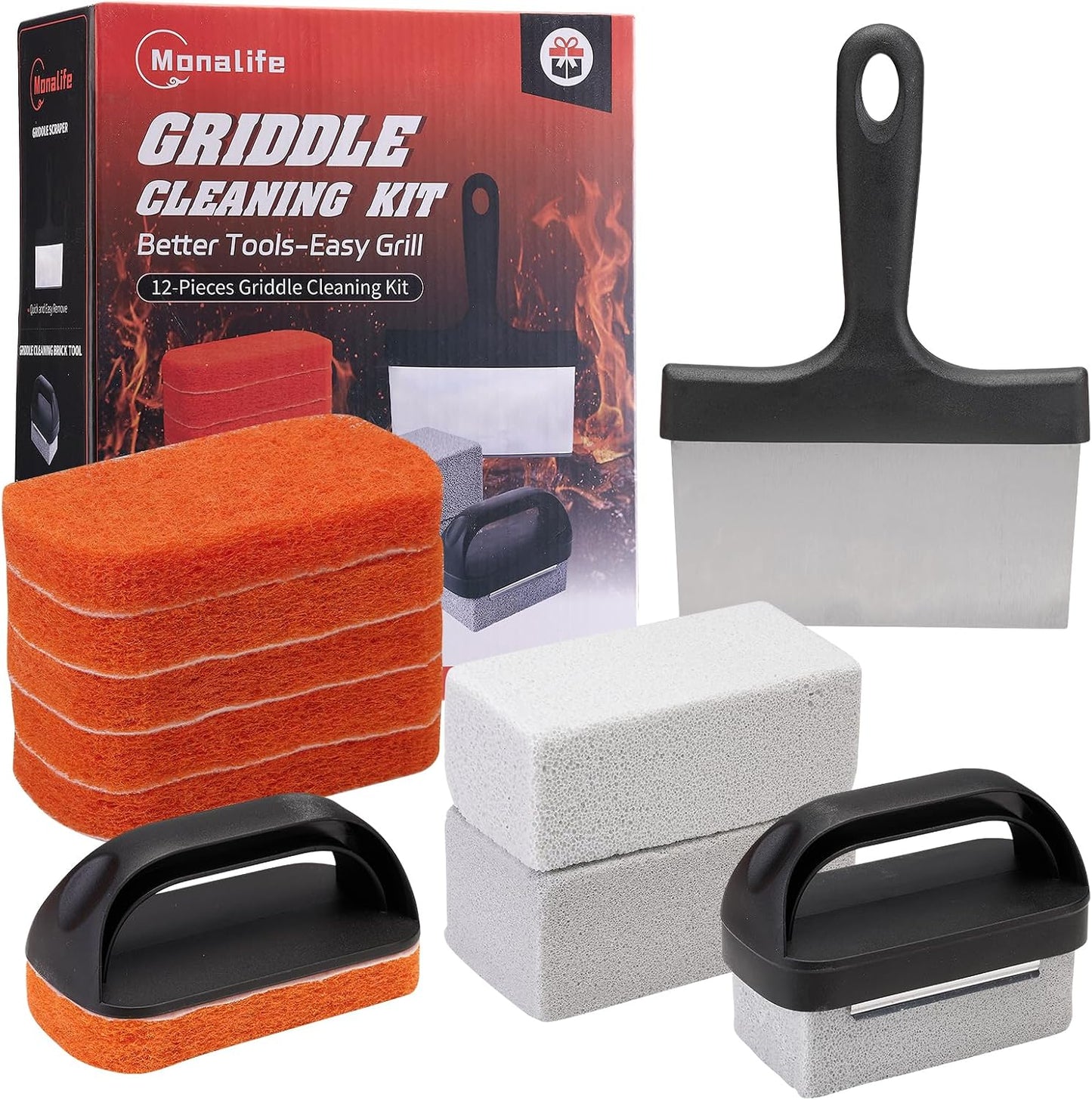 Kit limpieza plancha Blackstone 12 pzas cepillos raspador piedra