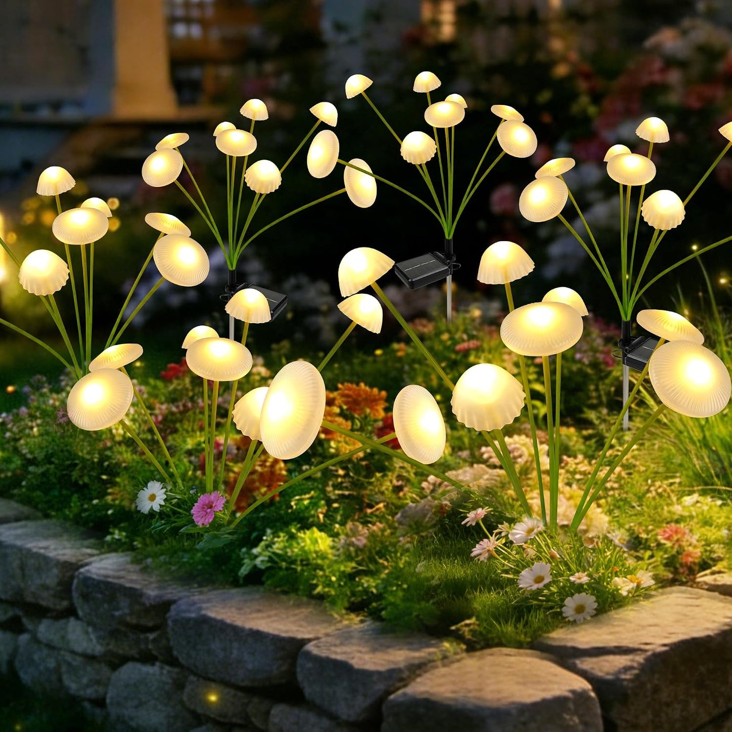 6 Pzas Luces Jardín Solares Swaying Mushroom Resistente Agua