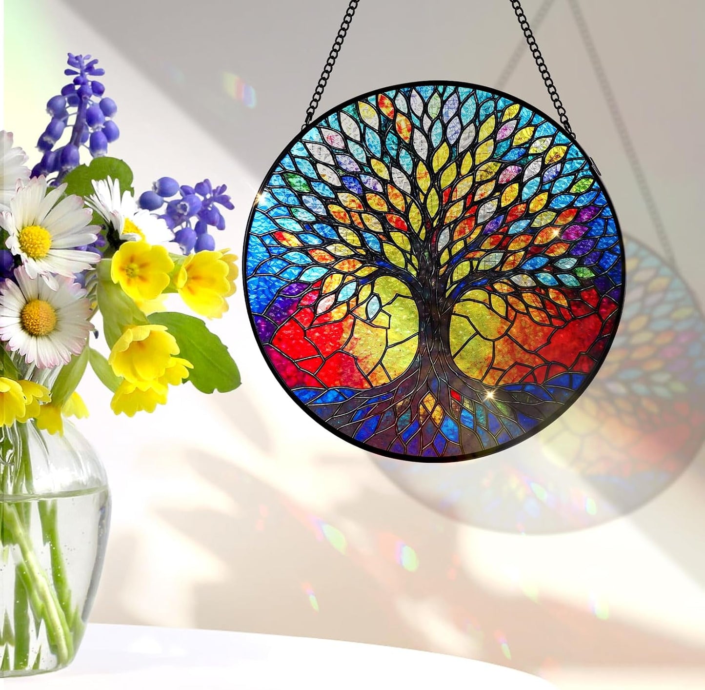 Árbol vida vidrieras 8pulg cadena metal ganchos decoración hogar