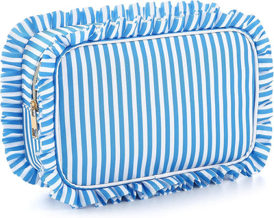 Bolsa maquillaje viaje rayas azul impermeable organizador