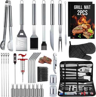 Set 34 herramientas parrilla acero inox plateado