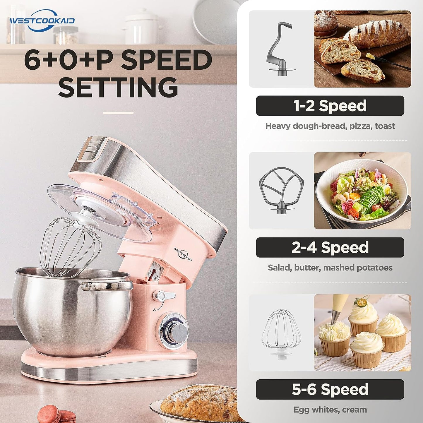 Batidora de pie eléctrica con accesorios para cocina