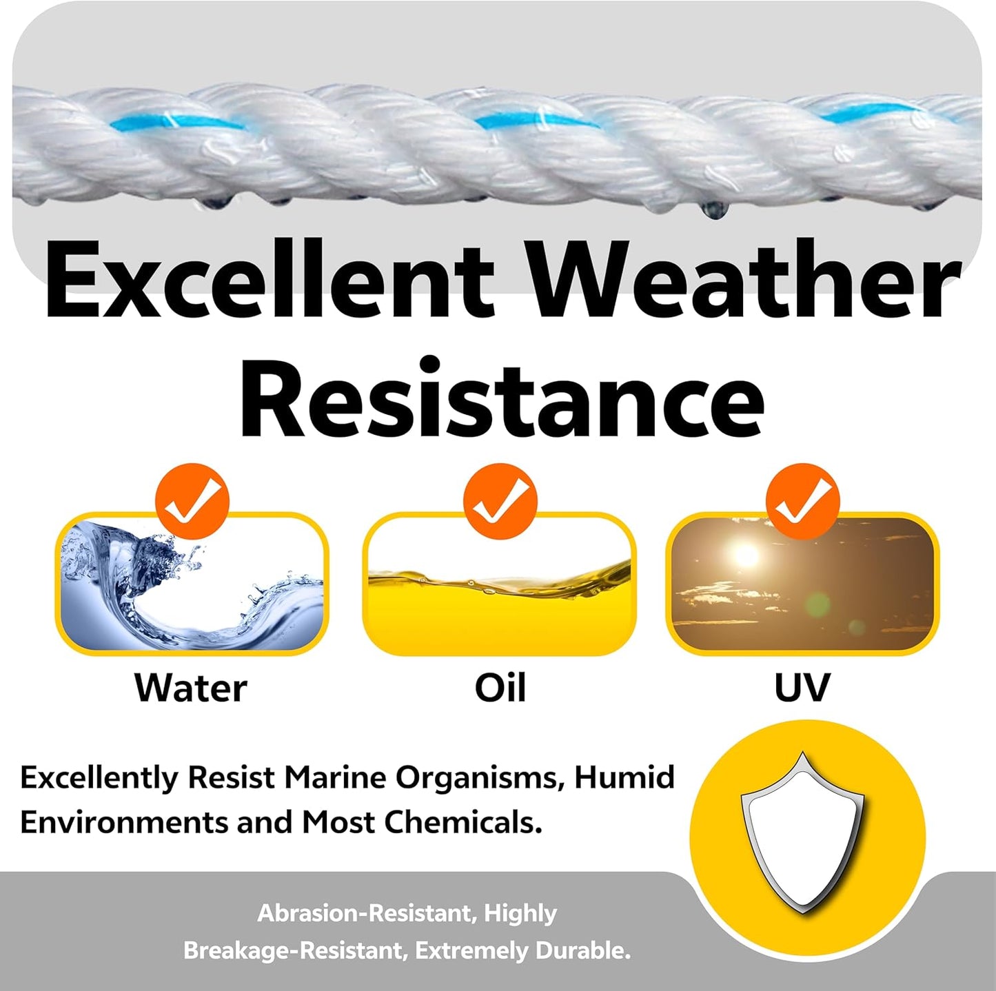 Cuerda torcida blanca 1/4pulg 600ft resistente UV y aceite