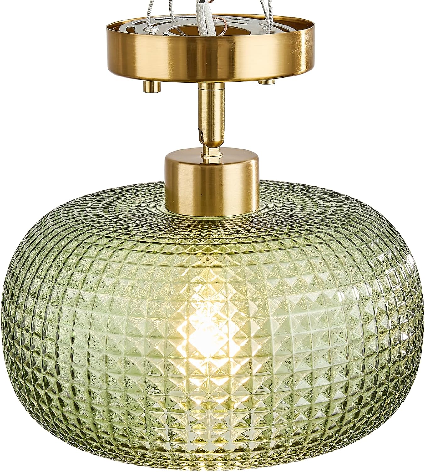 Lámpara techo pantalla cristal verde colgante dorado