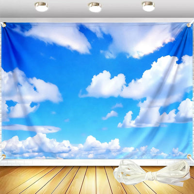 Telón nubes blancas cielo azul 8x6ft cinta 19.69ft bodas