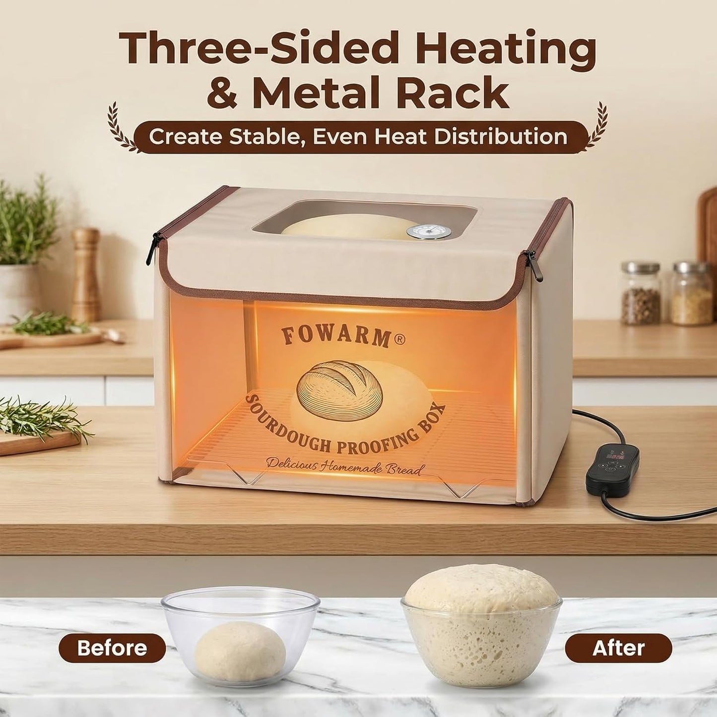 Caja plegable para pan con control temp 32-108°F