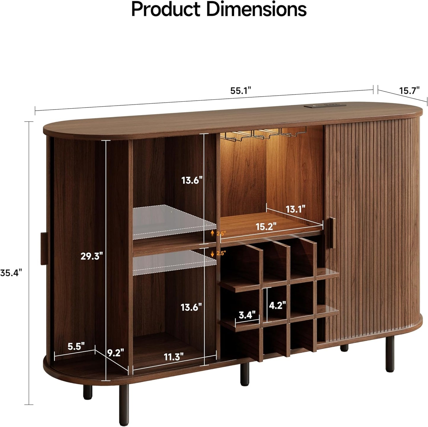 Gabinete vino 55pulg con luz LED y estación café moderna