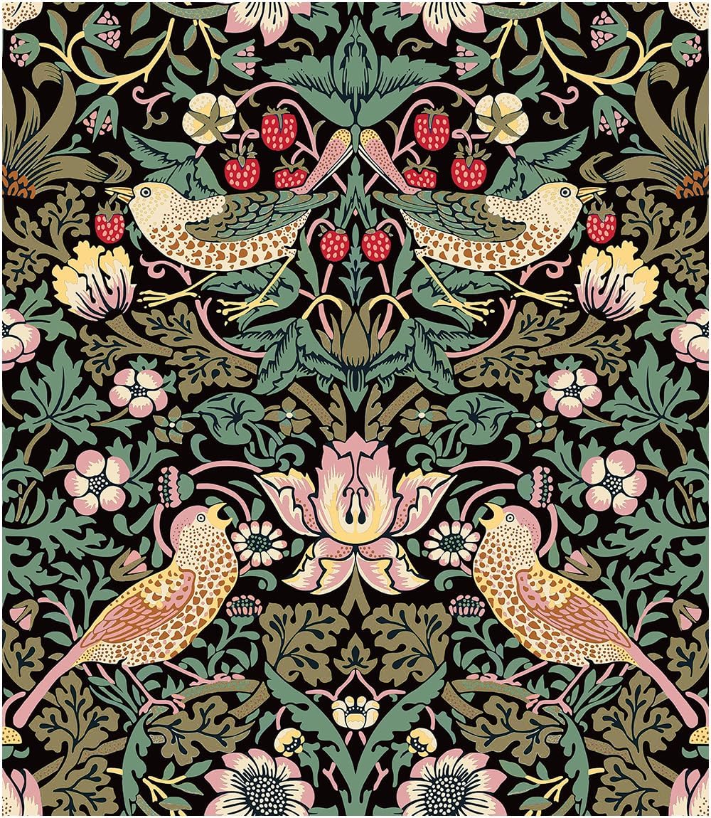 Papel tapiz autoadhesivo floral oscuro vintage 17.5x118pulg