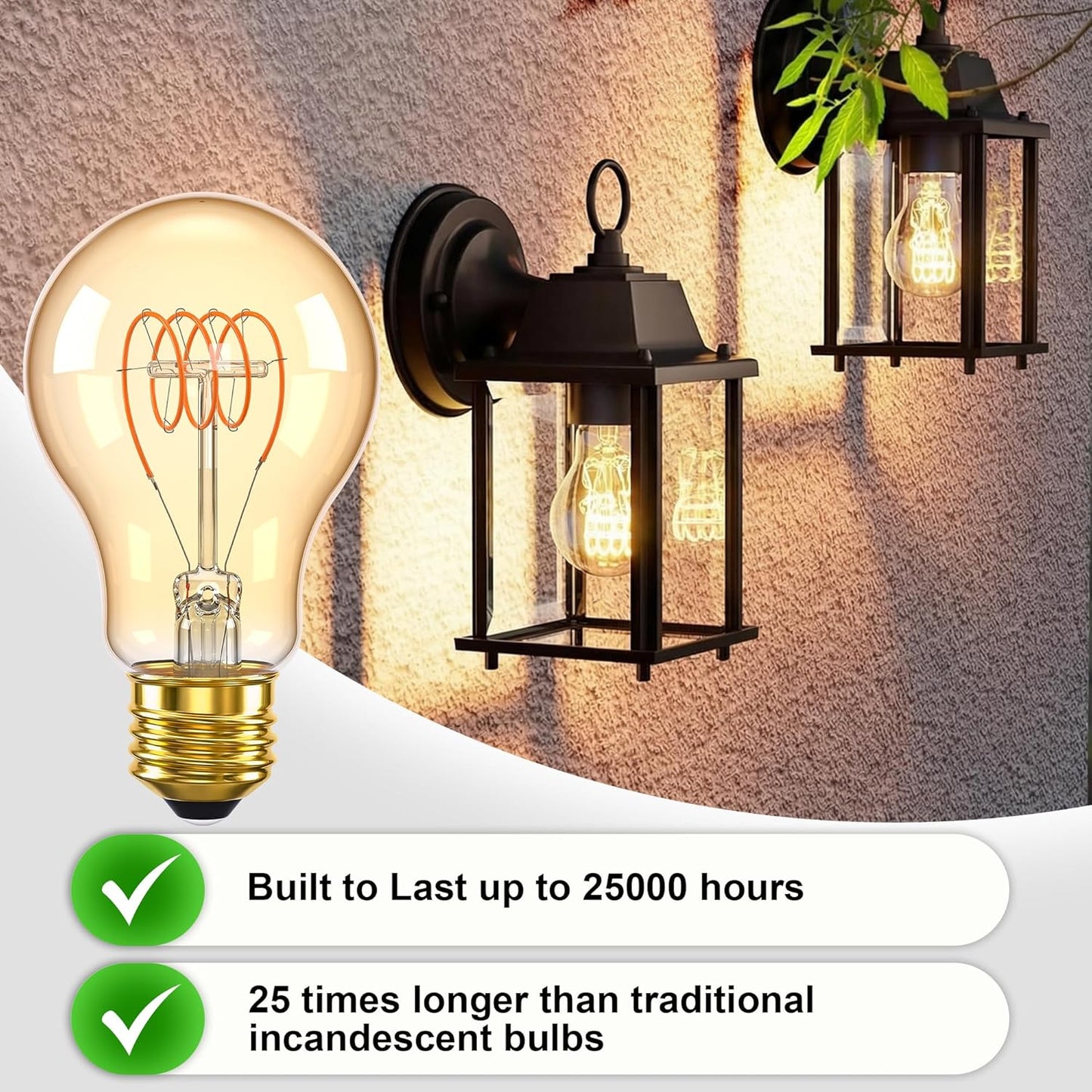 Bombillas LED Edison A19 E26 regulables vintage ámbar 2200K