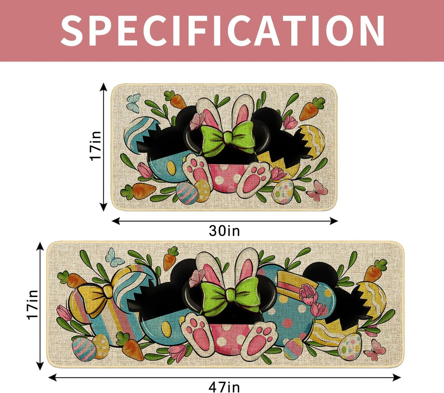 Alfombras de cocina para Pascua con ratón cartoon set de 2