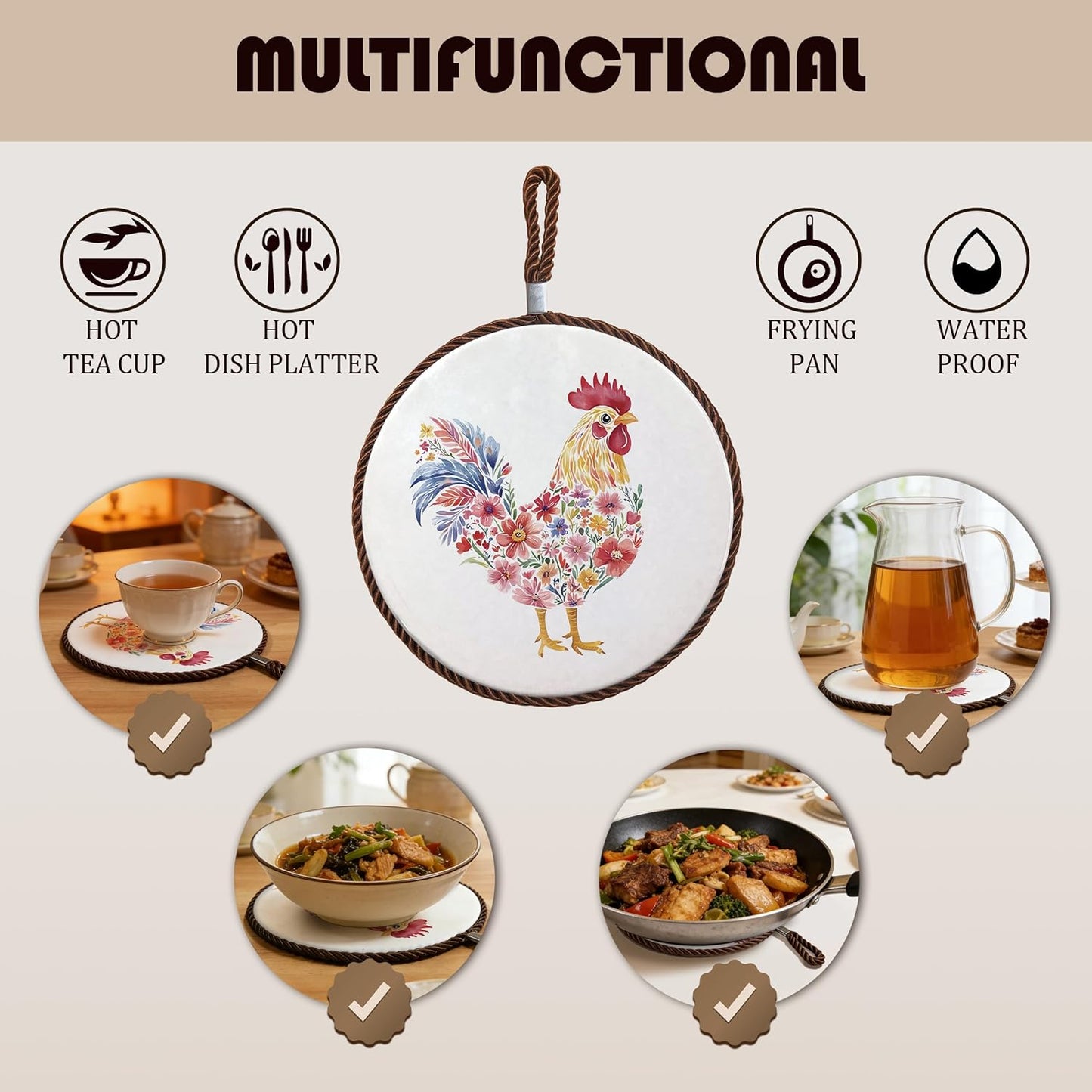 Salvamanteles cerámica floral bohemio para platos calientes y sartenes