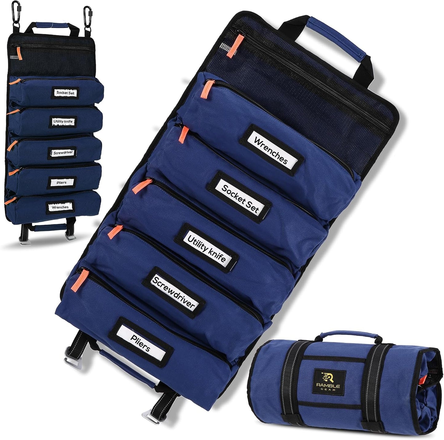 Organizador bolsas herramientas 5 bolsillos lona resistente azul