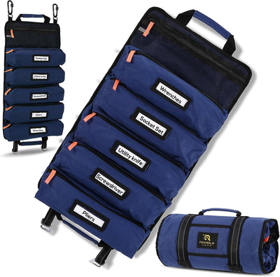 Organizador bolsas herramientas 5 bolsillos lona resistente azul