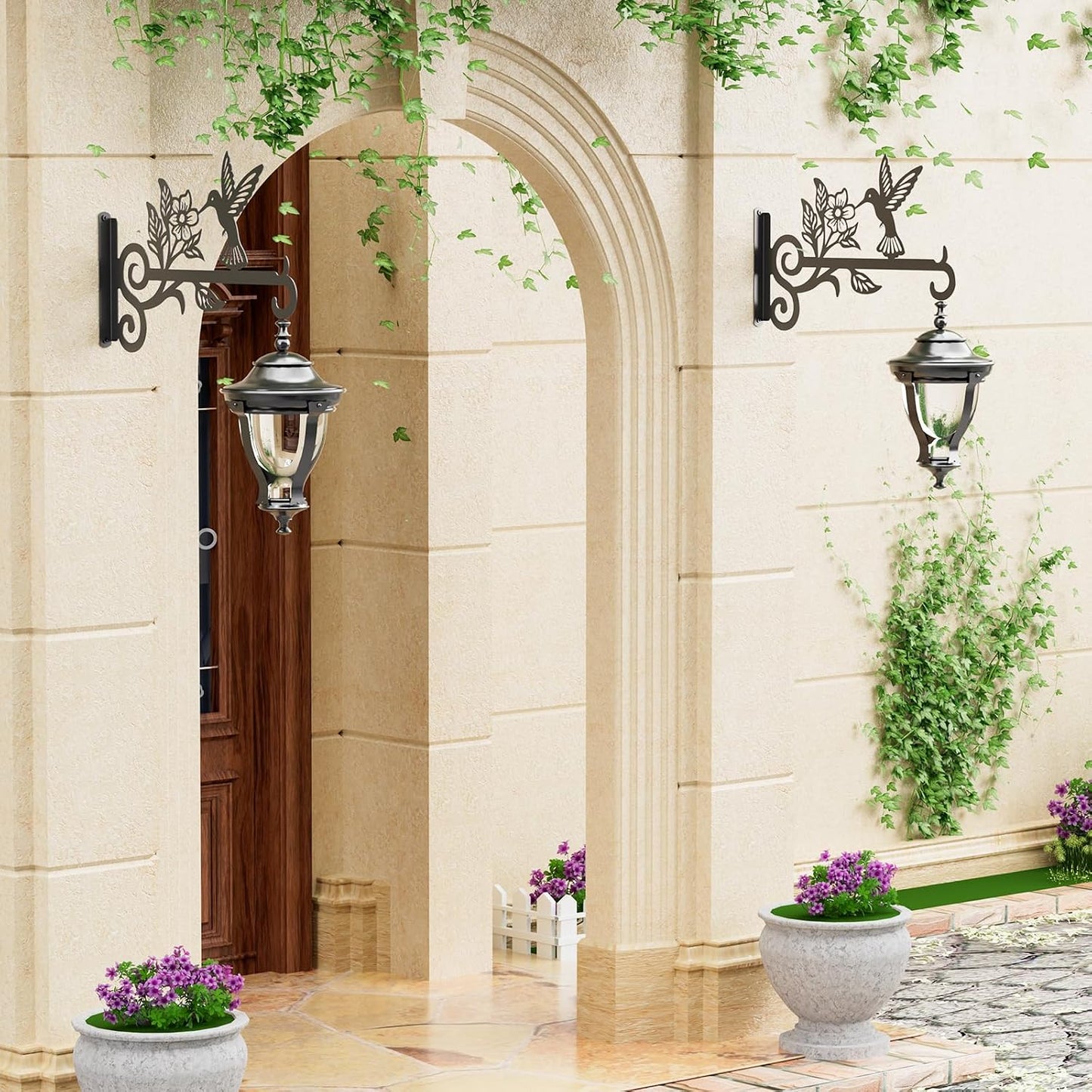 2 Pzas Percha Metal para Plantas 10pulg Patrón Colibrí
