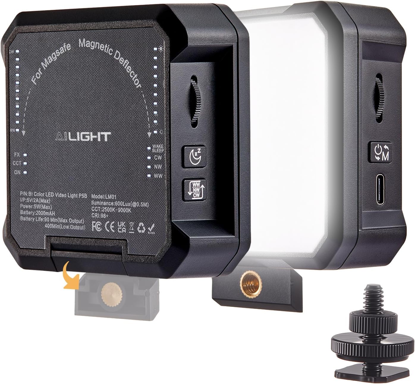 Luz LED magnética para cámara CRI 98 2000mAh negro
