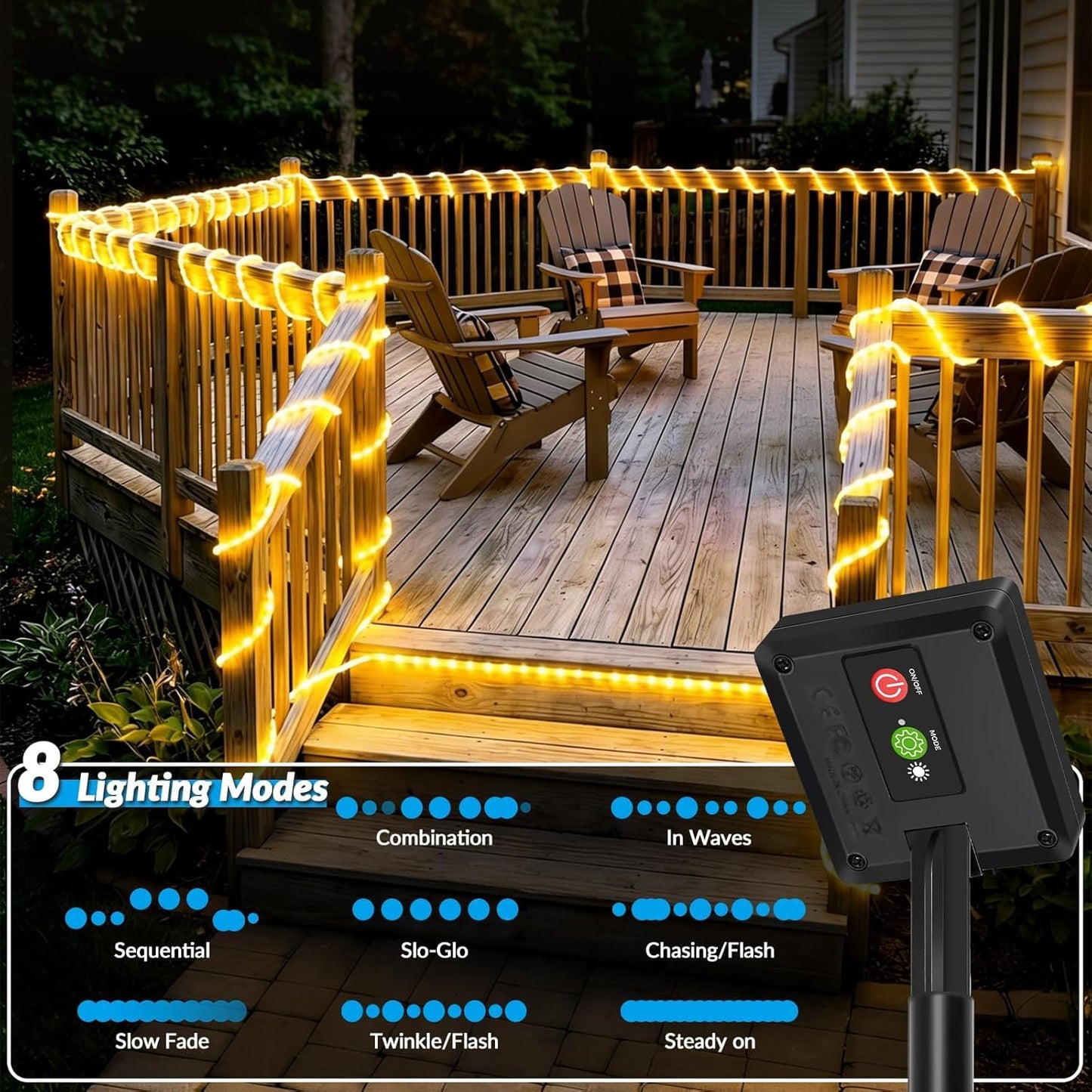Luz solar para jardín 20ft 60 LED modo 8 IP65