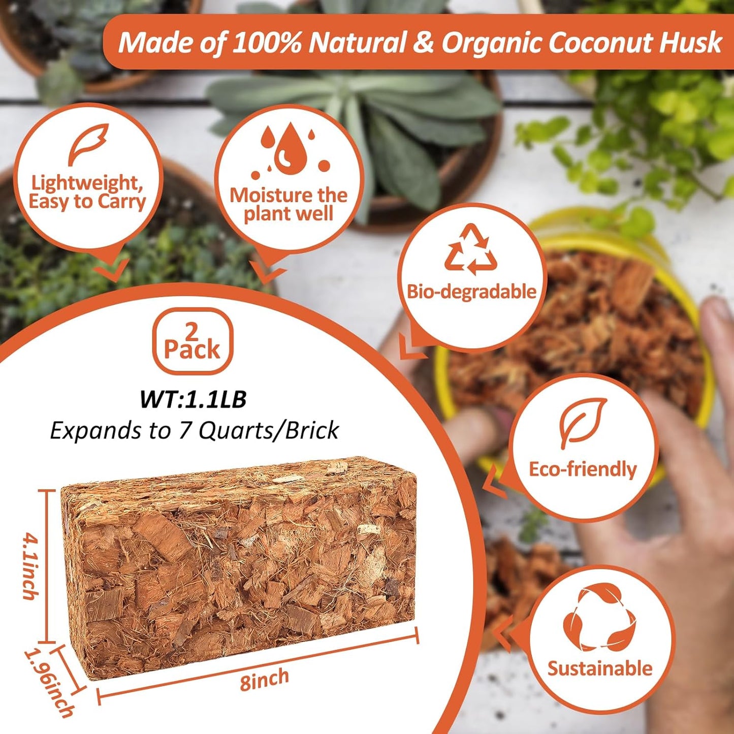 Pack 2 Sustratos Coco Plantas 2.2lb Orgánico Baja EC pH