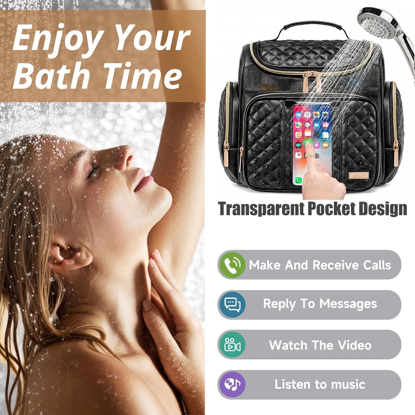 Neceser cuero resistente agua baño viaje bolsillo transparente