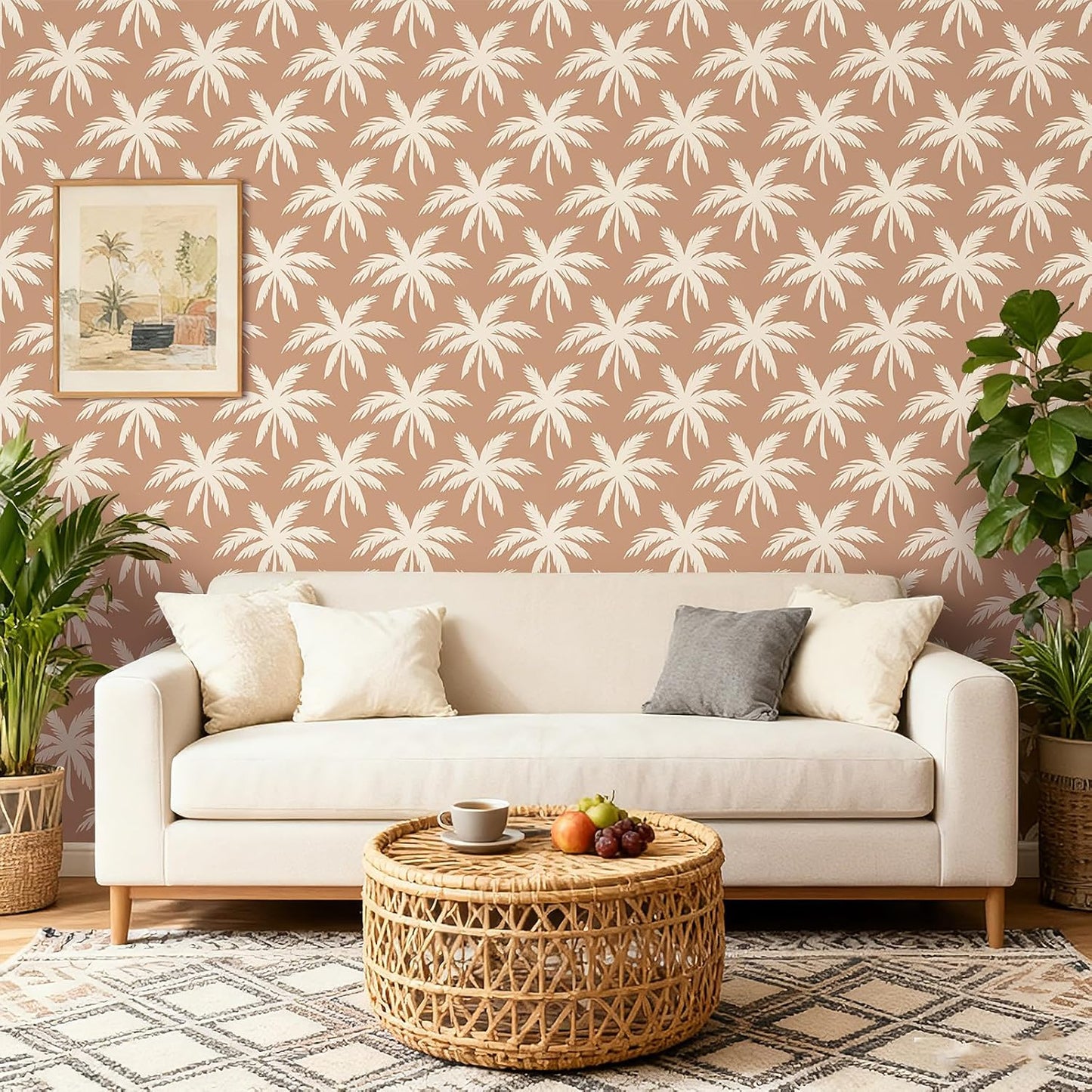 Papel Tapiz Bohemio Terracota Palmeras Playa Marrón Naranja