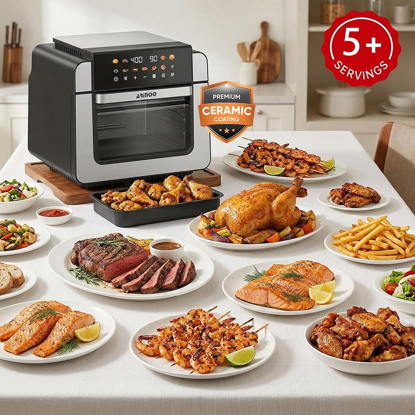 Prendedor de hamburguesas de 4" con 500 papeles y horno para aire 16Qt, 9 ajustes, bandeja antiadherente