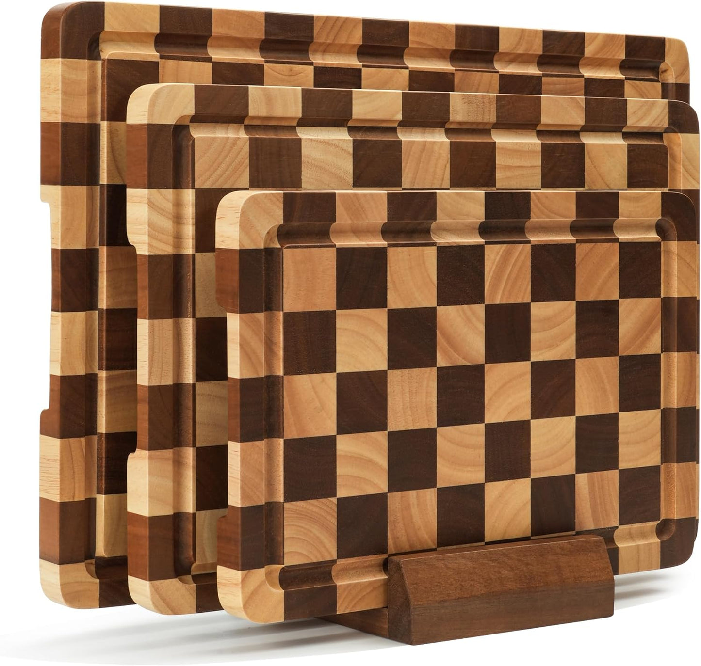 Set 3 Tablas Cortar Madera con Soporte Ranura Jugo