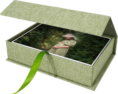 Caja lino 4x6pulg para fotos y recuerdos verde hierba