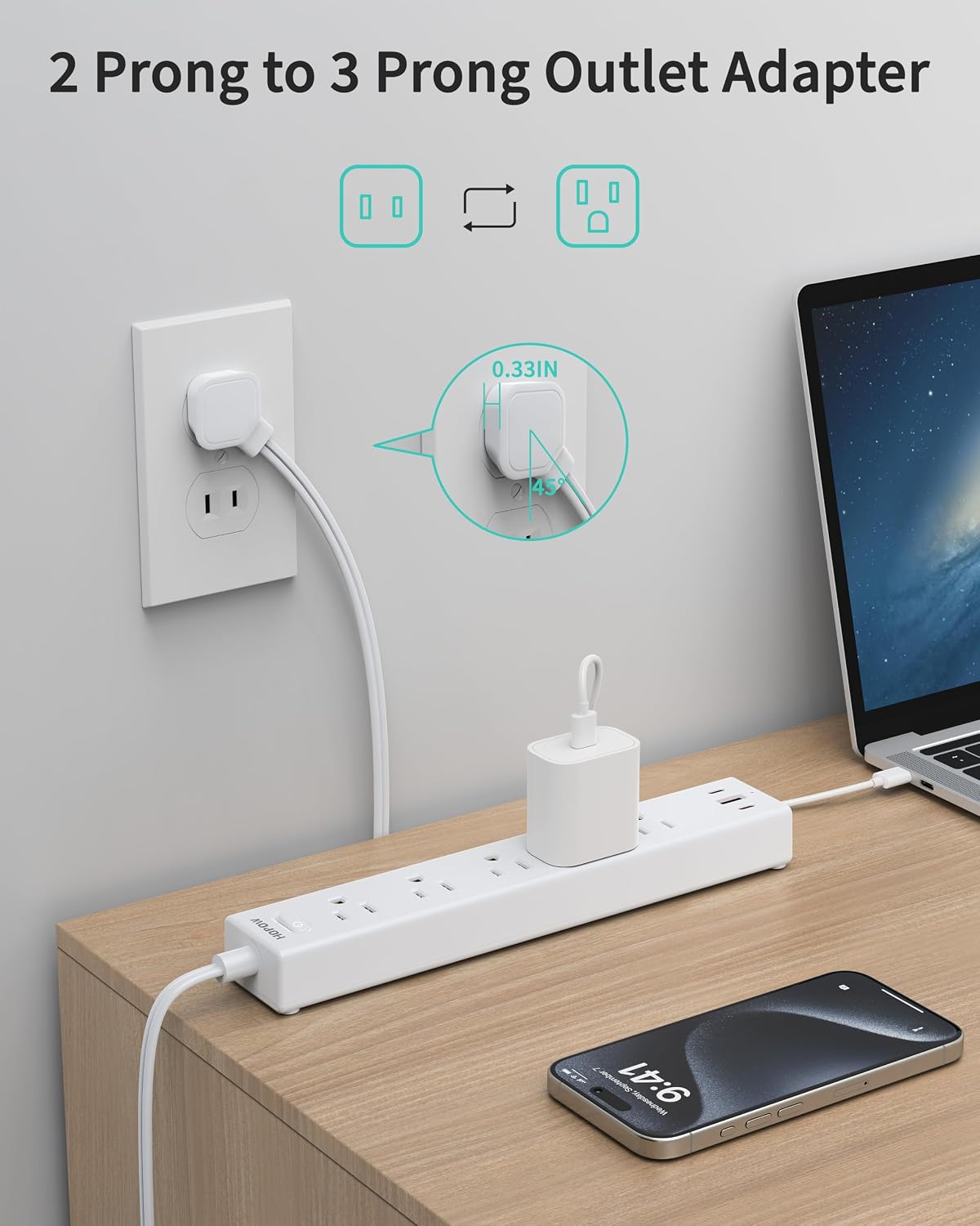 Regleta 2 a 3 clavijas con protección 1700J 5 salidas + 3USB