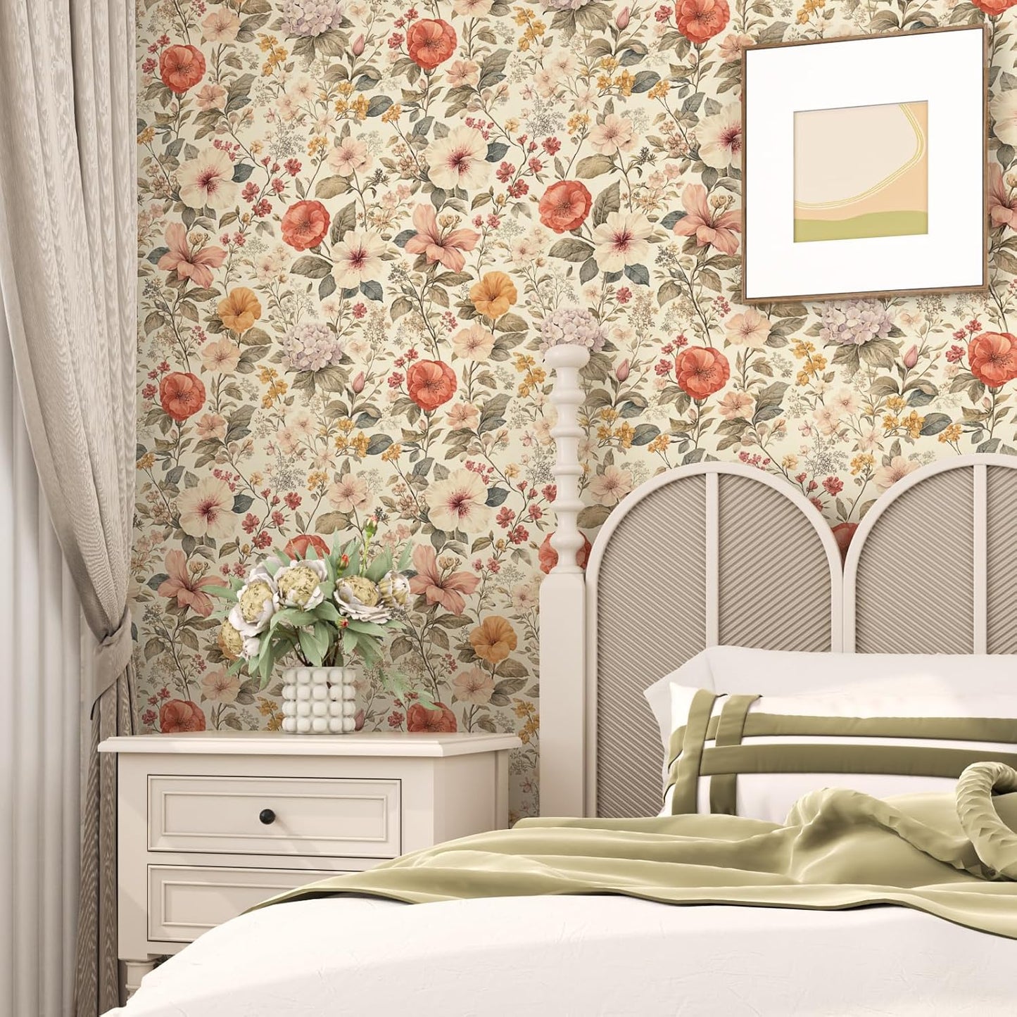 Papel tapiz floral amarillo autoadhesivo 17.5x78.7pulg