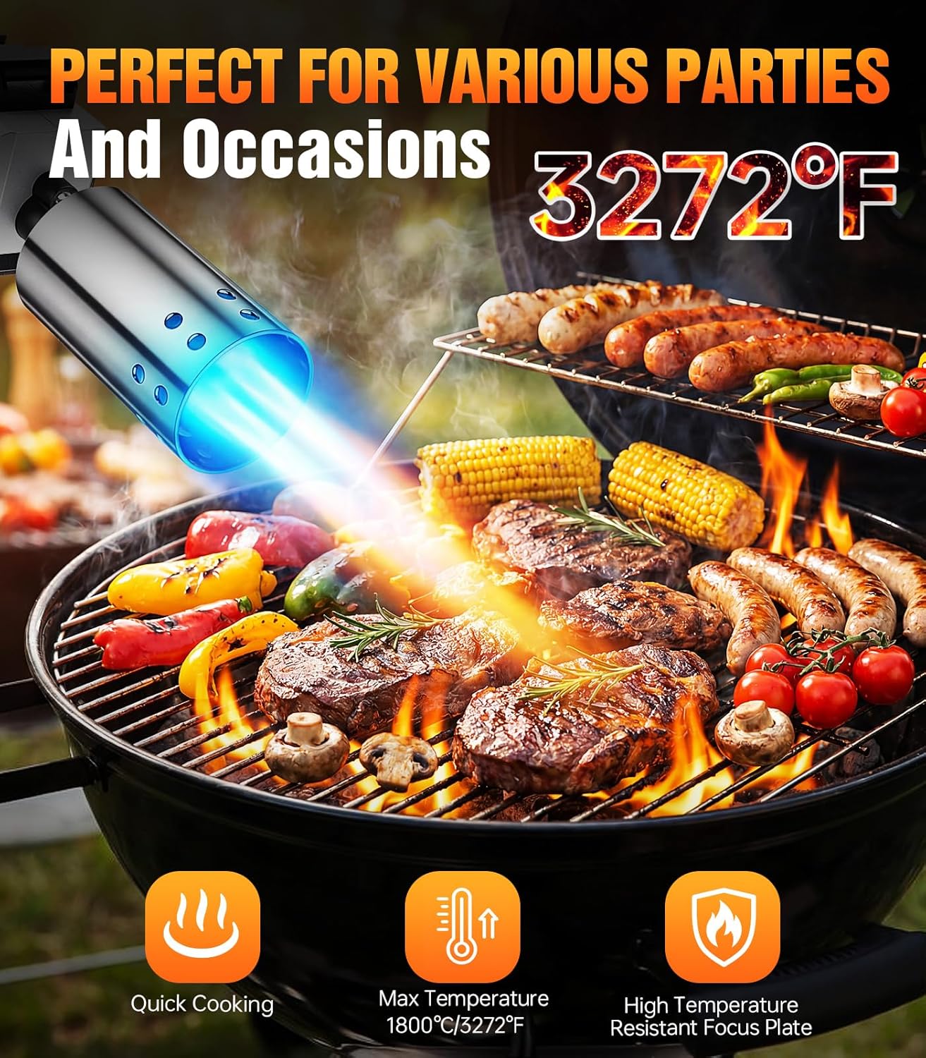 Antorcha propano llama ajustable para cocina barbacoa naranja