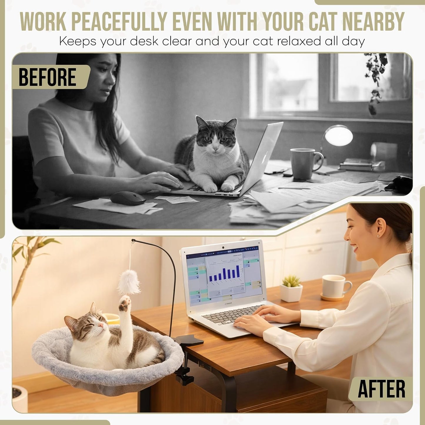 Cama gato escritorio felpa con juguete pluma y bola antideslizante