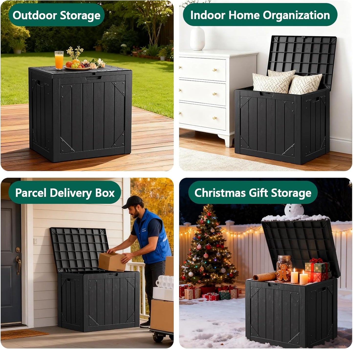 Caja almacenamiento exterior impermeable 31gal con cerradura negro