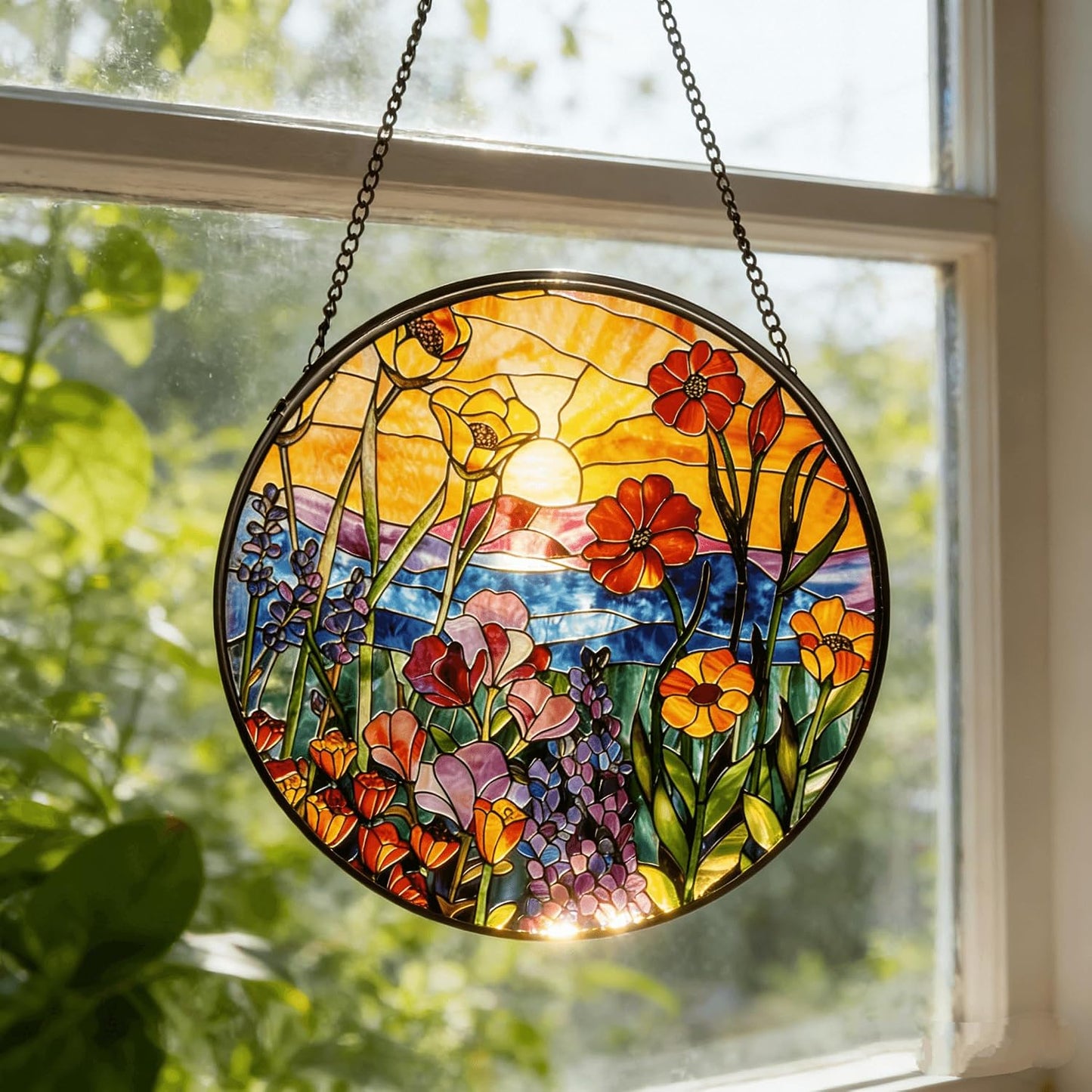Atrapasol cristal emplomado flores para ventana