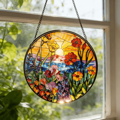 Atrapasol cristal emplomado flores para ventana