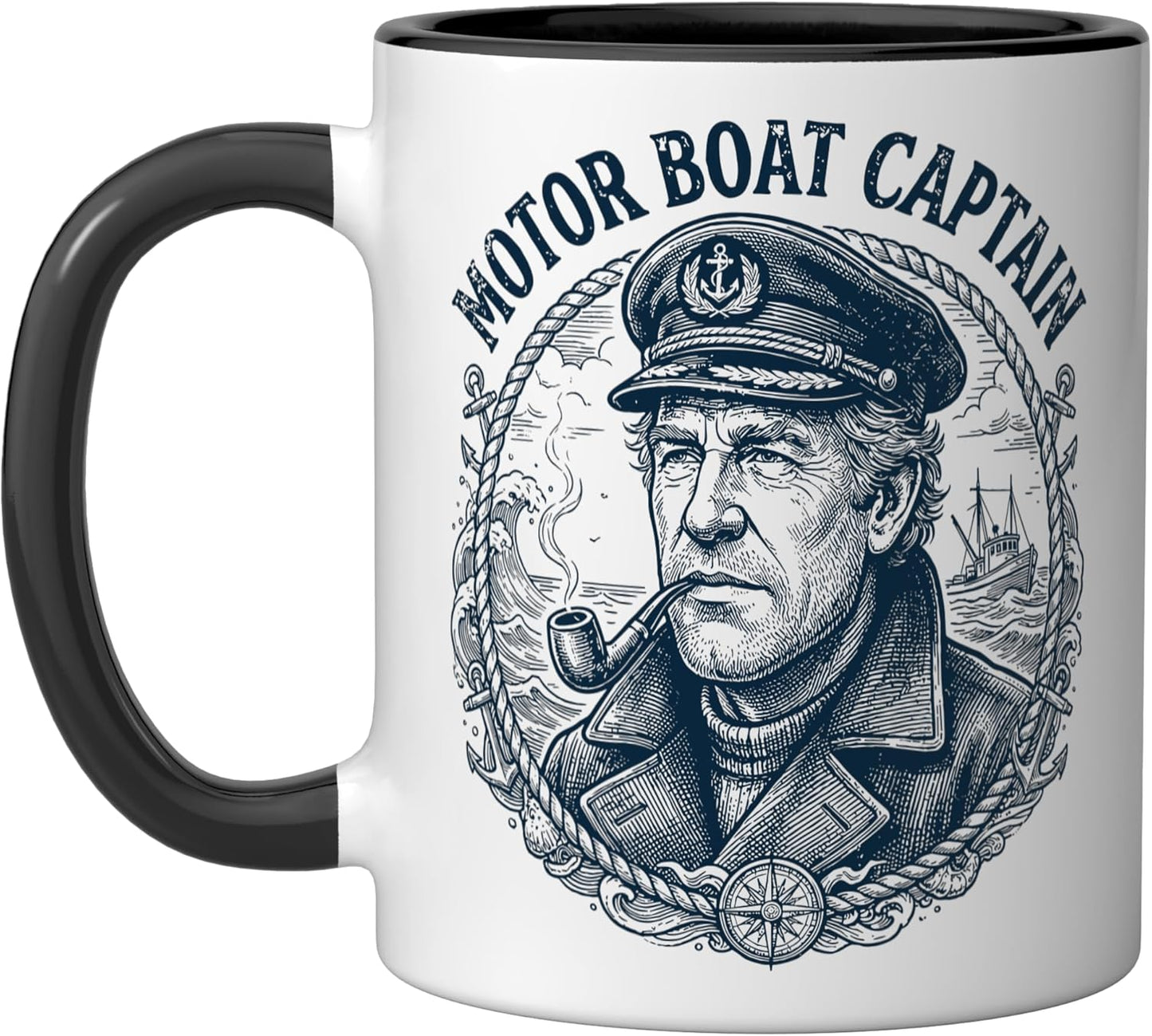 Taza Cerámica para Capitán de Barco Negro/Blanco