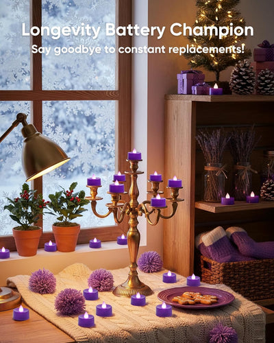 30 Velas Té Sin Llama Parpadeantes Moradas Con Pilas