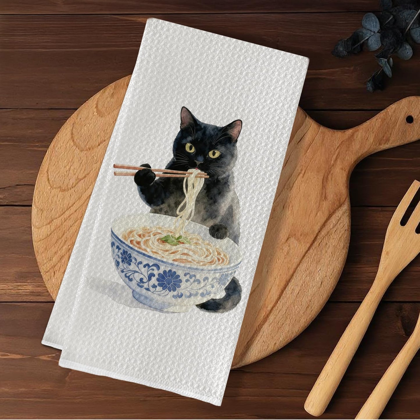 Toallas de cocina Chinoiserie con diseño de gato negro