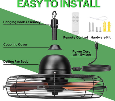 Ventilador techo exterior 20pulg control remoto 3 velocidades