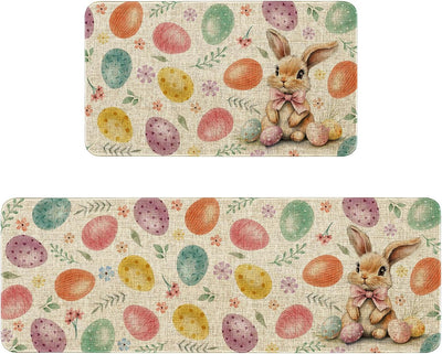 Juego de 2 alfombras de cocina Pascua decorativas con huevos coloridos