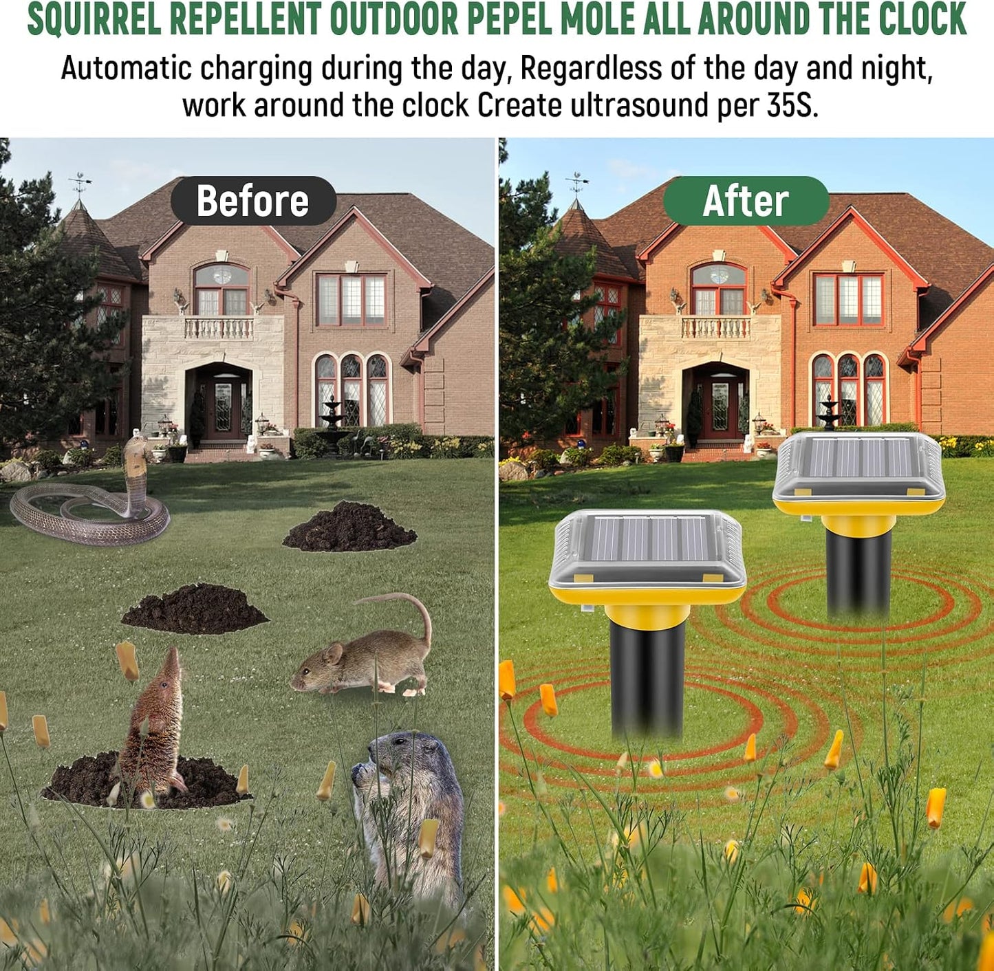 Repelente topos solar ultrasónico jardín