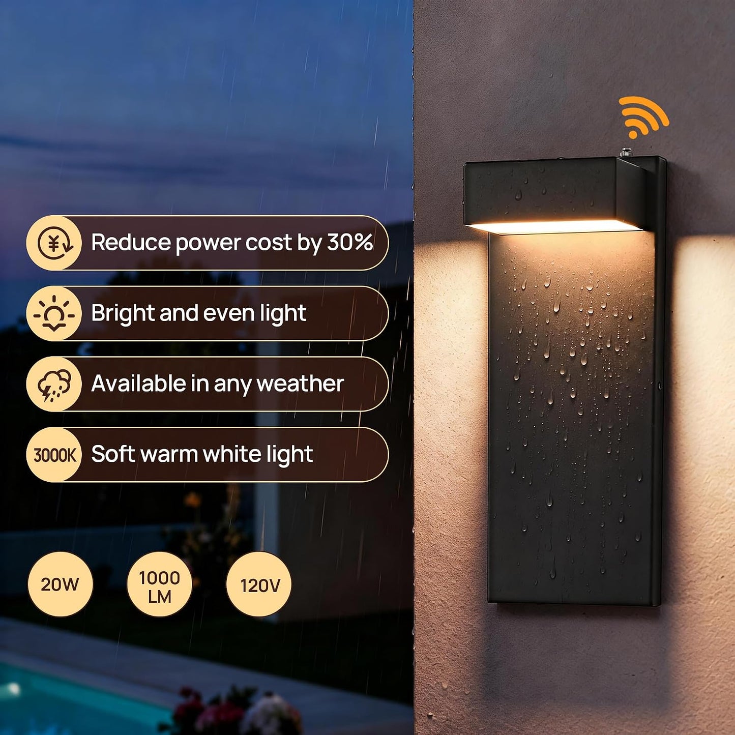 Aplique LED pared exterior 3000K impermeable luces porche negras