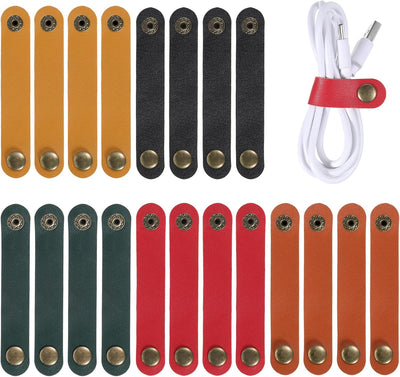 Organiz. cables 20 pzas piel PU para USB y cargadores 5 colores