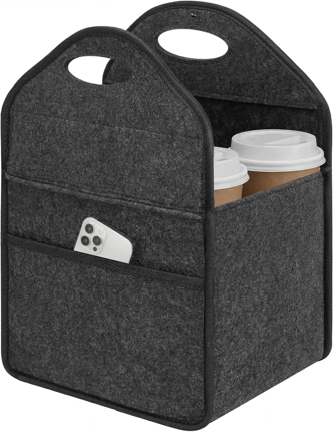 Porta bebidas de 4 tazas con asa de fieltro reutilizable